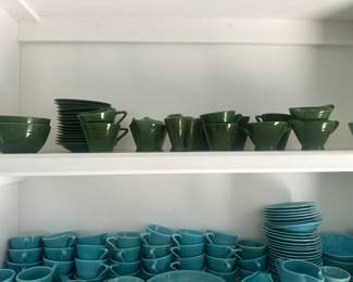 #120- $350 - Homer Laughlin Harlequin Fiestaware Forest Green set 48 pieces approx. or $10 a piece except marked differently