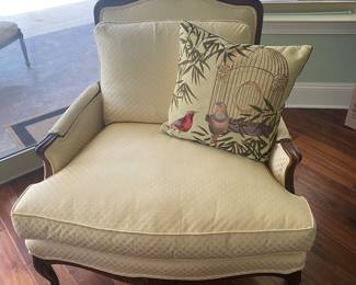 #61B - $300 EACH - One of Two Yellow chair 36x33x36 Vanguard of NC finished on the back - brand new condition. 8 way hand tied coil springs