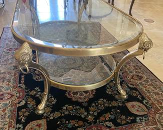 #26 - $300 - Mastercraft brass and glass table 48x26x17 with heavy glass