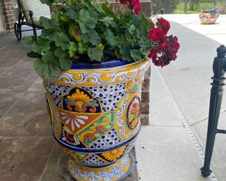 #41 - $100 - Tall Mexican planter with geranium15Wx22H