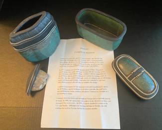 #70 - $110 for the set -Candone Wharton 2 Roku green boxes pottery