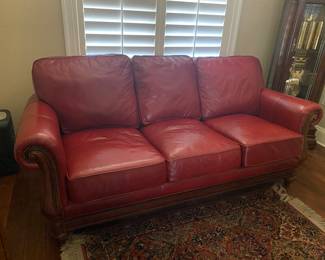 #33- $800 Bradington Young NC leather with nailheads 84Wx36Tx39T - has a set of extra pillows inserts if you like it more firm or soft. Looks better in reality then on pictures. 
