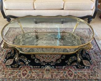 #26 - $300 - Mastercraft brass and glass table 48x26x17 with heavy glass