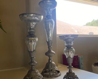 #75 - $90 - Frontgate set of 6 candleholders metal & mercury glass 