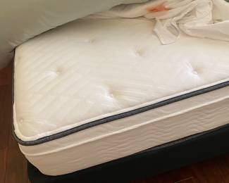 #66 - $90 Queen Bedding Sage 2 down pillows, 1 comforter + 1 bed topper blanket - #67 - Queen Simmons Euro top medium bought in 2022 -mattress and boxspring - Guest room barely slept on- looks new 