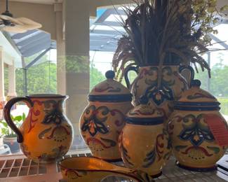 $68 - Set of Canisters - pitcher - vase & spoon rest 