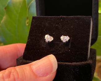 #93 - $2,250 - 1.41 ct total weight heart shape  diamonds studs earrings. 