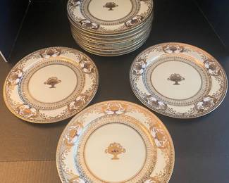 #71 - $140 - set of 12 decorative chargers 10" gold/cobalt Made in Japan