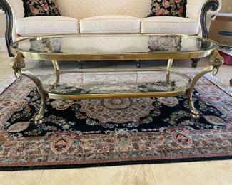 #26 - $300 - Mastercraft brass and glass table 48x26x17 with heavy glass