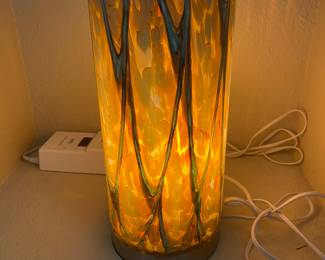 #6- $58 each - Glass tubular lamp 12x6 green x 2
