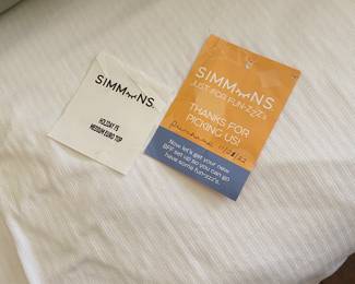 #66 - $90 Queen Bedding Sage 2 down pillows, 1 comforter + 1 bed topper blanket - #67 - Queen Simmons Euro top medium bought in 2022 -mattress and boxspring - Guest room barely slept on- looks new 