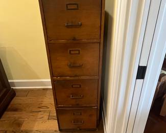 $220 4 drawer antique wooden vertical file cabinet 16W x 26D x 52H