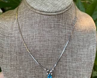 $350 -14Kt white gold topaz & diamonds necklace 16"Long