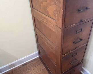 $220 4 drawer antique wooden vertical file cabinet 16W x 26D x 52H