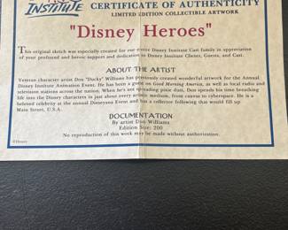 $60 Disney Heroes art work signed by Don Williams 8 x 12 With COA