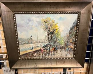 Oil on Canvas Parisian Street Scene $175