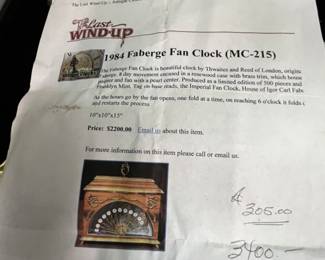 Faberge Fan Clock Info