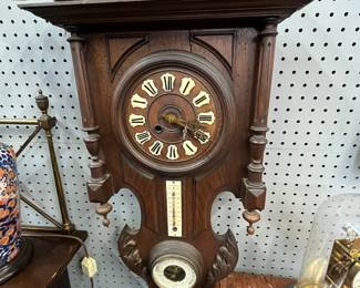 Black Forrest Style Wall Clock w Barometer & Thermometer $350
