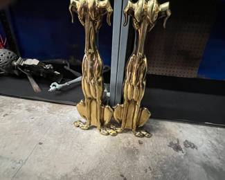 Pr of MCM Solid Brass Dog Andirons $200 Pr.