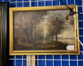Antique O/B Wooded Landscape & Sailboats $165