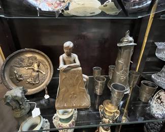 WMF Claret w Cups, Signed Bronze Sculpture Etc.