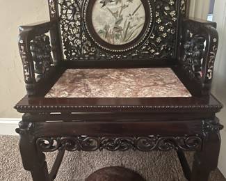Asian Rosewood Carved & Mother of Pearl Inlaid Throne Chair (family heirloom)