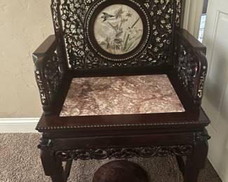 Asian Rosewood Carved & Mother of Pearl Inlaid Throne Chair (family heirloom)