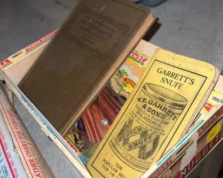 CIGAR BOX, 1963 CALENDAR, NT NARRATIVES, GARRETTS SNUFF NOTEPAD