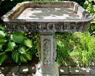 25” x 25” x 37” weighing in at 231 lbs you'll need help moving this concrete birdbath!  $159 or bid #39