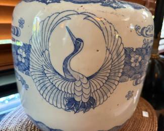 Blue & White Glazed Crane Planter $65 or bid #28