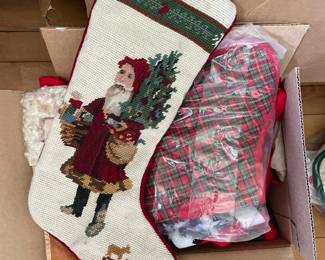 Box of Christmas stockings  in upstairs bedroom 