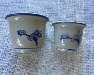 Small white, blue floral ceramic dishes 