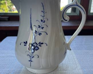 Large white, blue floral spouted jug 