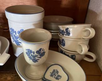 White and blue ceramic dishware