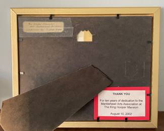 Backside of Painting of Marblehead old town in gold frame 