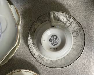 Bottom side of metallic design white ceramic plate and dish 