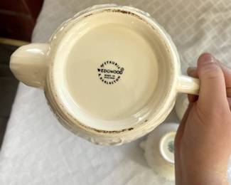 Bottom side of white Wedgewood teapot 