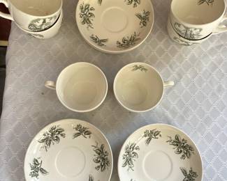 Second angle of unique Wedgewood 6 piece teacup and saucer set 