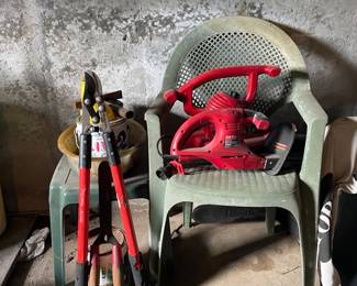 Pruners and hand held vac in basement 