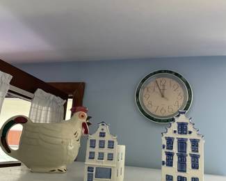 Ceramic rooster mug, white and blue ceramic house knick knacks 