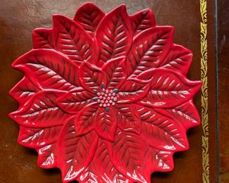 Ceramic Poinsettia Christmas plate 