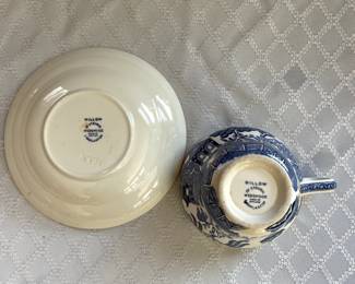 Bottom side of Wedgewood "Willow" teacup and saucer 