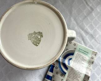 Bottom side of Cornishware white and blue striped large dreadnought jug 