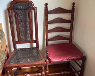 Two vintage decorative wooden chairs 