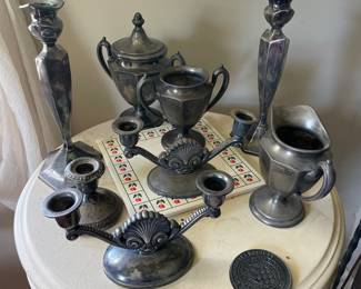 Assorted metal dishes in office 