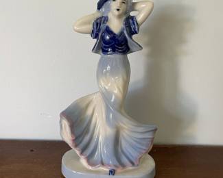 Ceramic white and blue statue of woman 