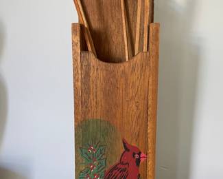 Matches and cardinal painted wooden holder 