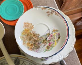 Multicolored white painted ceramic plate 