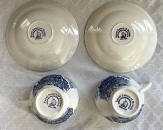 Bottom side of Wedgewood "Royal Homes of Britain" set of two teacups and saucers 