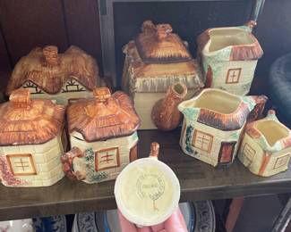 Cute ceramic tea set, decorated as cottage houses (brand included)